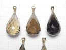 [Video]High Quality Smoky Quartz AAA Faceted Drop Pendant 25x15x15mm 14KGP 1pc