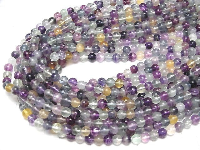 [Video] Multicolor Fluorite AA++ Round 6mm 1strand beads (aprx.15inch/38cm)