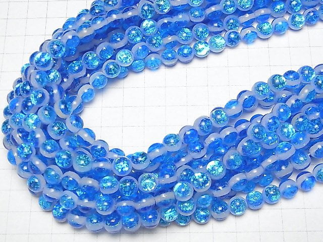 [Video] Lampwork Beads Round 8mm [Miyako Marine/Luminous type] 1/4 or 1strand beads (aprx.15inch/38cm)