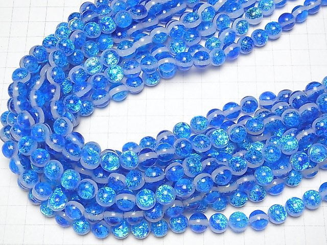 [Video]Lampwork Beads Round 10mm [Miyako Marine/Luminous type ] 1/4 or 1strand beads (aprx.15inch/37cm)