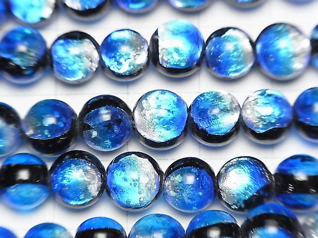 [Video] Lampwork Beads Round 8mm [Yonaguni Blue/Luminous type] 1/4 or 1strand beads (aprx.14inch/34cm)