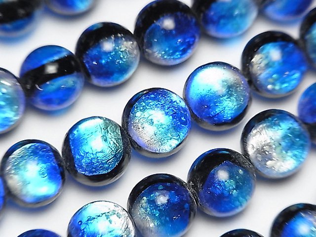 [Video] Lampwork Beads Round 10mm [Yonaguni Blue/Luminous type] 1/4 or 1strand beads (aprx.15inch/36cm)