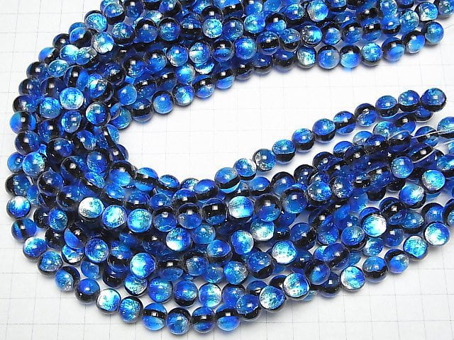 [Video]Lampwork Beads Round 10mm [Yonaguni Blue/Luminous type ] 1/4 or 1strand beads (aprx.15inch/36cm)