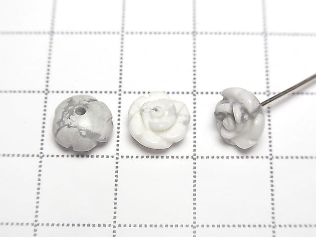 [Video] Howlite Magnesite Rose 8mm [Half Drilled Hole ] 4pcs