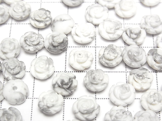 [Video] Howlite Magnesite Rose 8mm [Half Drilled Hole ] 4pcs