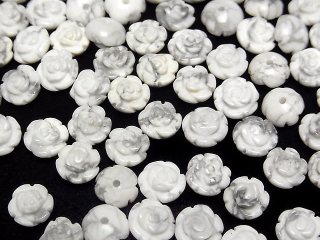 [Video] Howlite Magnesite Rose 8mm [Half Drilled Hole ] 4pcs