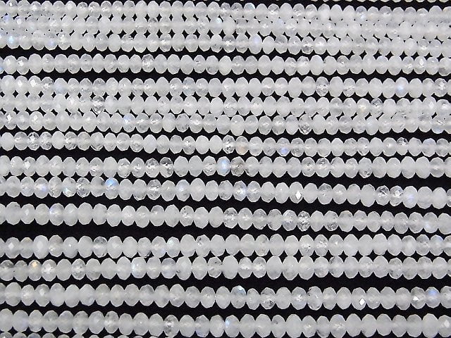 [Video]High Quality! Rainbow Moonstone AAA- Faceted Button Rondelle 4x4x2.5mm half or 1strand beads (aprx.15inch/37cm)