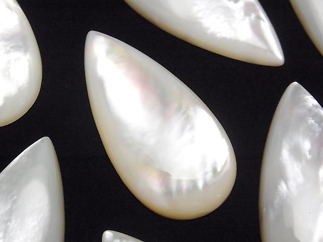 [Video] High-quality white shell (Silver-lip oyster) pear-shaped cabochon 40x20mm 1pc