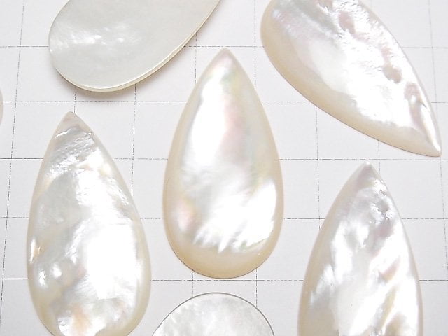 [Video] High Quality White Shell (Silver-lip Oyster ) Pear shape Cabochon 40x20x5mm 1pc