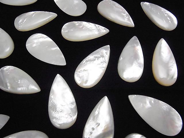 [Video] High-quality white shell (Silver-lip oyster) pear-shaped cabochon 40x20mm 1pc