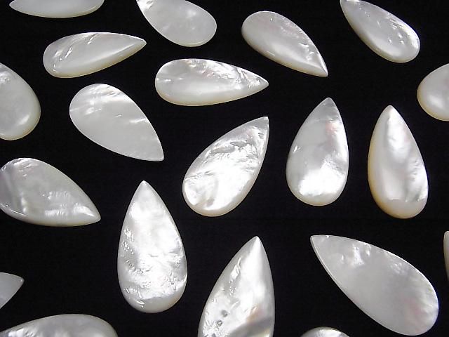 [Video] High-quality white shell (Silver-lip oyster) pear-shaped cabochon 40x20mm 1pc