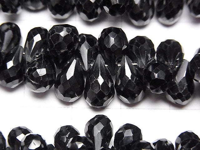 [Video]High Quality Black Spinel AAA Drop Faceted Briolette half or 1strand beads (aprx.7inch/17cm)