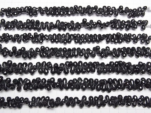 [Video]High Quality Black Spinel AAA Drop Faceted Briolette half or 1strand beads (aprx.7inch/17cm)