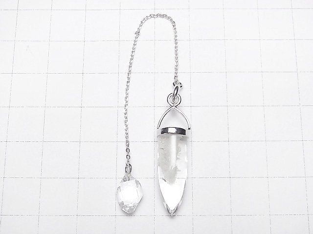 [Video]White Garden Quartz Pendulum with Chain Silver Color 1pc