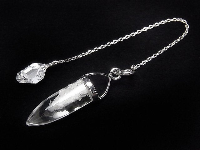 [Video]White Garden Quartz Pendulum with Chain Silver Color 1pc