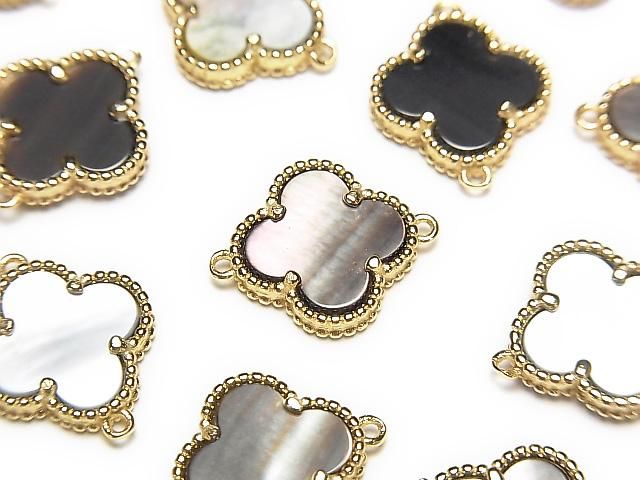 [Video] Black Shell Flower Charm 11x11mm [Both Side] 18KGP 1pc