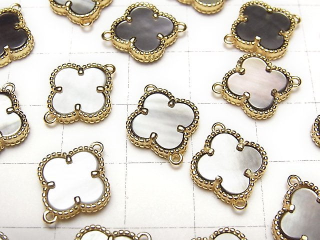 [Video] Black Shell Flower Charm 11x11mm [Both Side ] 18KGP 1pc