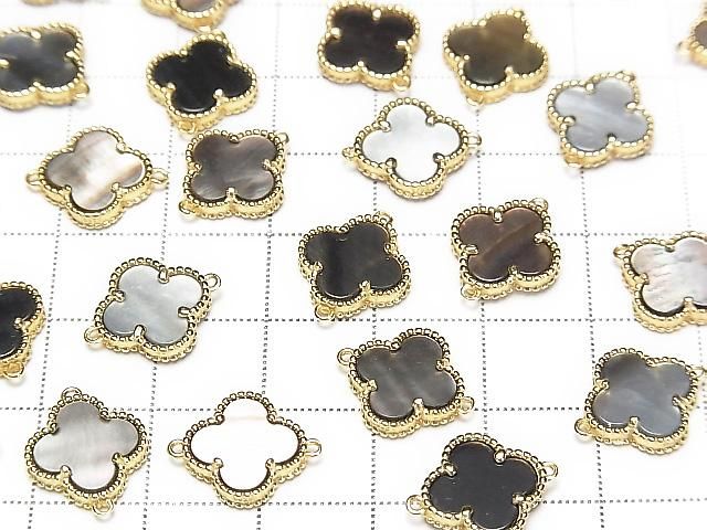 [Video] Black Shell Flower Charm 11x11mm [Both Side] 18KGP 1pc