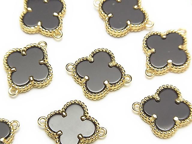 [Video] Onyx Flower Charm 11x11mm [Both Sides] 18KGP 1pc