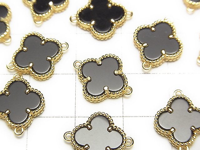 [Video]Onyx Flower Charm 11x11mm [Both Side ] 18KGP 1pc