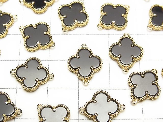 [Video] Onyx Flower Charm 11x11mm [Both Sides] 18KGP 1pc