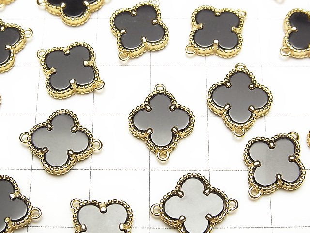 [Video]Onyx Flower Charm 11x11mm [Both Side ] 18KGP 1pc