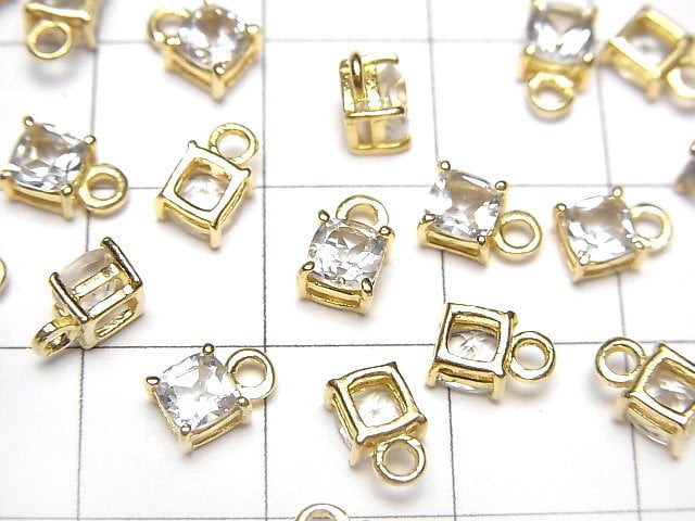 [Video]High Quality White Topaz AAA Bezel Setting Square Faceted 4x4mm 18KGP 2pcs