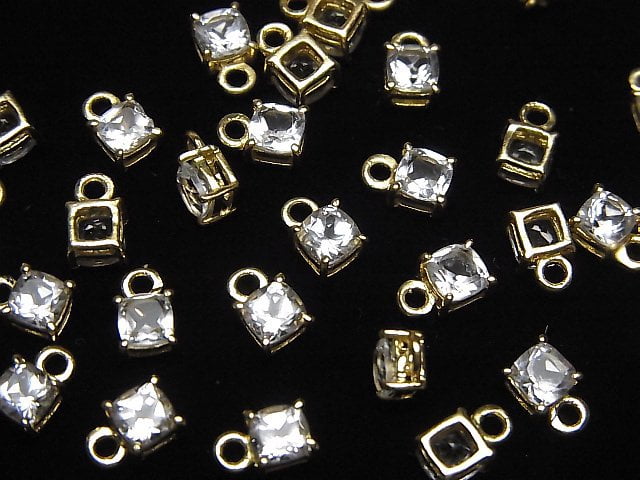 [Video]High Quality White Topaz AAA Bezel Setting Square Faceted 4x4mm 18KGP 2pcs