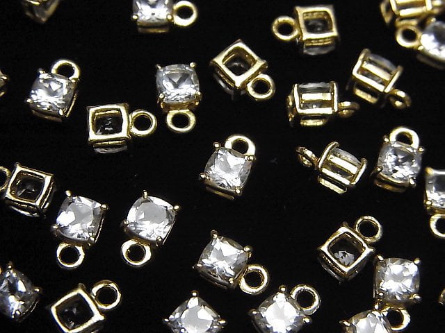 [Video]High Quality White Topaz AAA Bezel Setting Square Faceted 4x4mm 18KGP 2pcs