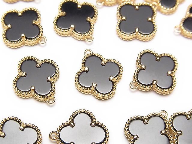 [Video] Onyx AAA Flower Charm 11x11mm [One Side] 18KGP 1pc