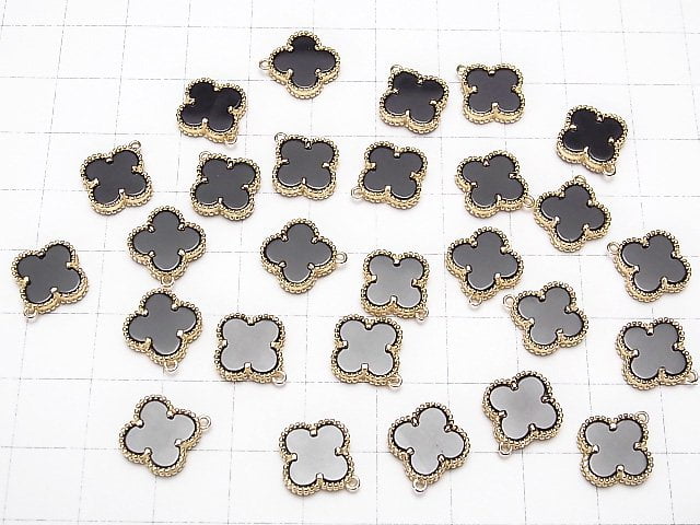 [Video] Onyx AAA Flower Charm 11x11mm [One Side] 18KGP 1pc