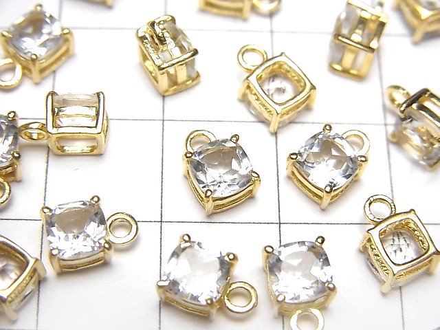 [Video]High Quality White Topaz AAA Bezel Setting Square Faceted 5x5mm 18KGP 2pcs
