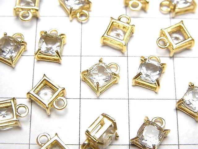 [Video]High Quality White Topaz AAA Bezel Setting Square Faceted 5x5mm 18KGP 2pcs