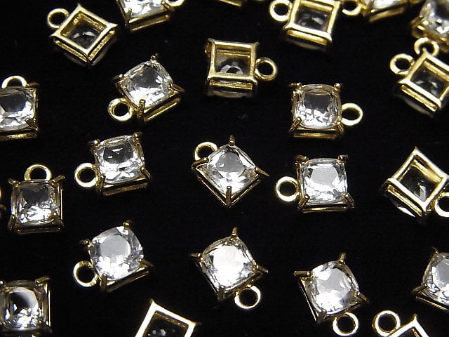 [Video]High Quality White Topaz AAA Bezel Setting Square Faceted 5x5mm 18KGP 2pcs