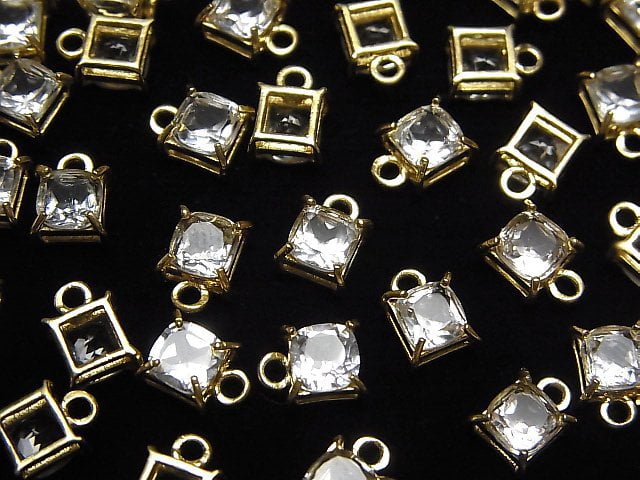 [Video]High Quality White Topaz AAA Bezel Setting Square Faceted 5x5mm 18KGP 2pcs