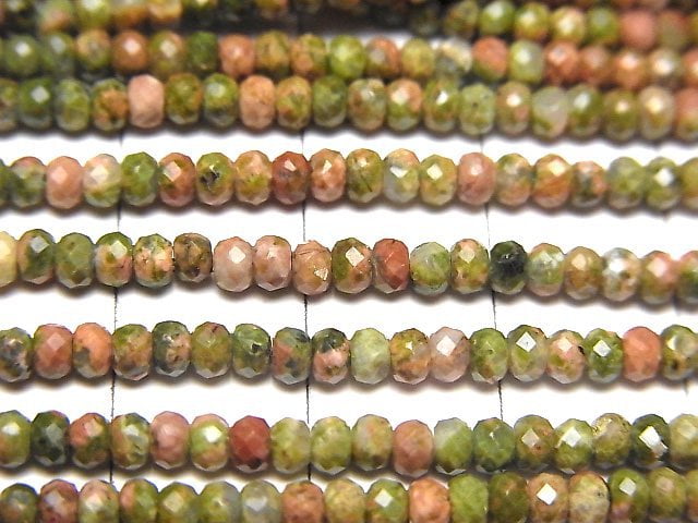 [Video]High Quality! Unakite Faceted Button Roundel 3x3x2mm 1strand beads (aprx.15inch/37cm)