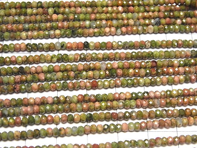 [Video]High Quality! Unakite Faceted Button Roundel 3x3x2mm 1strand beads (aprx.15inch/37cm)