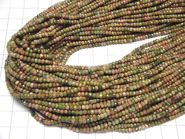 [Video]High Quality! Unakite Faceted Button Roundel 3x3x2mm 1strand beads (aprx.15inch/37cm)