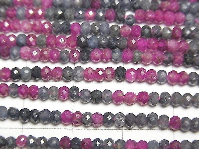 [Video]High Quality! Ruby & Sapphire AA++ Faceted Button Roundel 3x3x2mm 1strand beads (aprx.15inch/36cm)