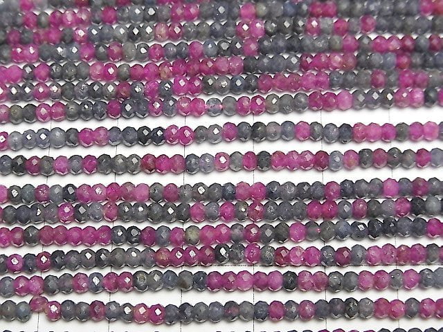 [Video]High Quality! Ruby & Sapphire AA++ Faceted Button Rondelle 3x3x2mm 1strand beads (aprx.15inch/36cm)
