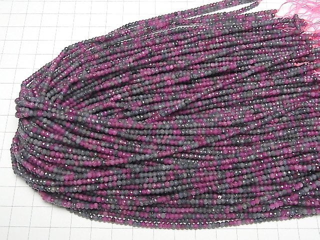 [Video]High Quality! Ruby & Sapphire AA++ Faceted Button Rondelle 3x3x2mm 1strand beads (aprx.15inch/36cm)