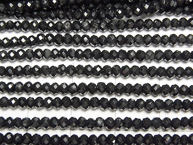 [Video]High Quality! Black Tourmaline AAA- Faceted Button Roundel 5x5x3mm 1strand beads (aprx.15inch/36cm)