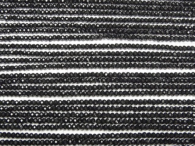 [Video]High Quality! Black Tourmaline AAA- Faceted Button Rondelle 5x5x3mm 1strand beads (aprx.15inch/36cm)