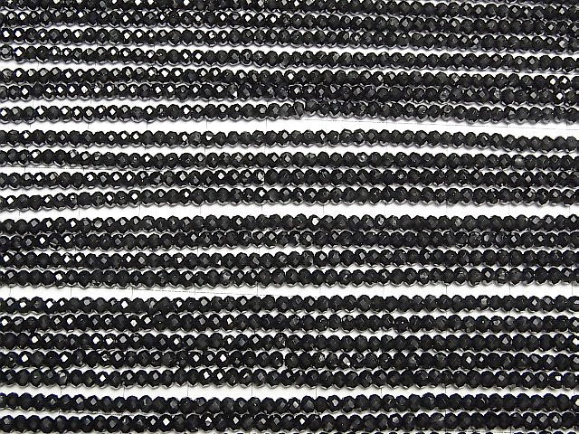 [Video]High Quality! Black Tourmaline AAA- Faceted Button Roundel 5x5x3mm 1strand beads (aprx.15inch/36cm)