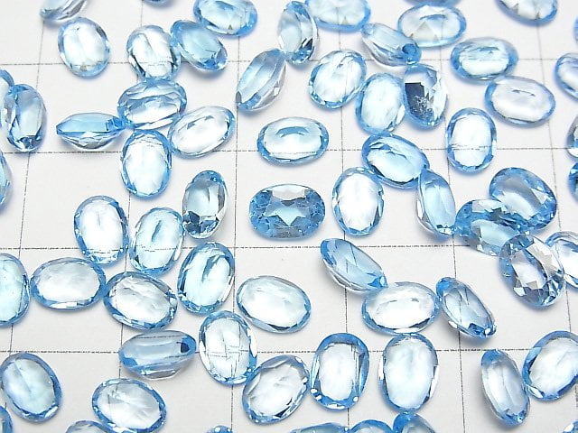 [Video]High Quality Swiss Blue Topaz AAA Loose stone Oval Faceted 7x5mm 3pcs