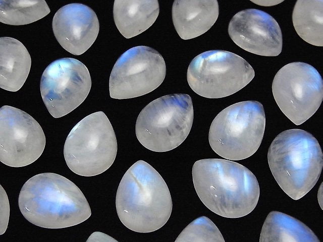 [Video]High Quality Rainbow Moonstone AA++ Pear shape Cabochon 16x12mm 2pcs