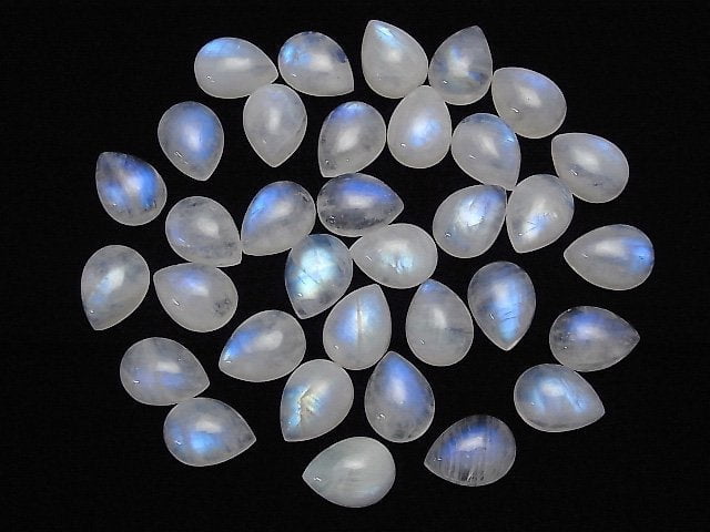 [Video]High Quality Rainbow Moonstone AA++ Pear shape Cabochon 16x12mm 2pcs