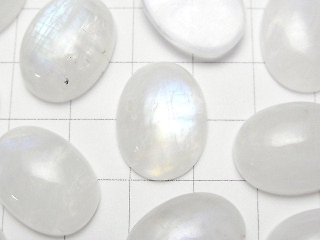 [Video] Rainbow Moonstone AA++ Oval Cabochon 20x15mm 2pcs