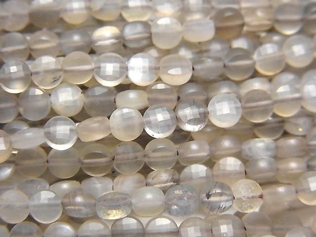 [Video] High Quality! Light Brown Gray Moonstone AAA-Faceted Coin 4x4x2mm 1-strand beads (approx. 15 inches/37 cm)