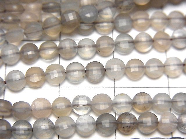 [Video]High Quality! Light Brown Gray Moonstone AAA- Faceted Coin 4x4x2mm 1strand beads (aprx.15inch/37cm)